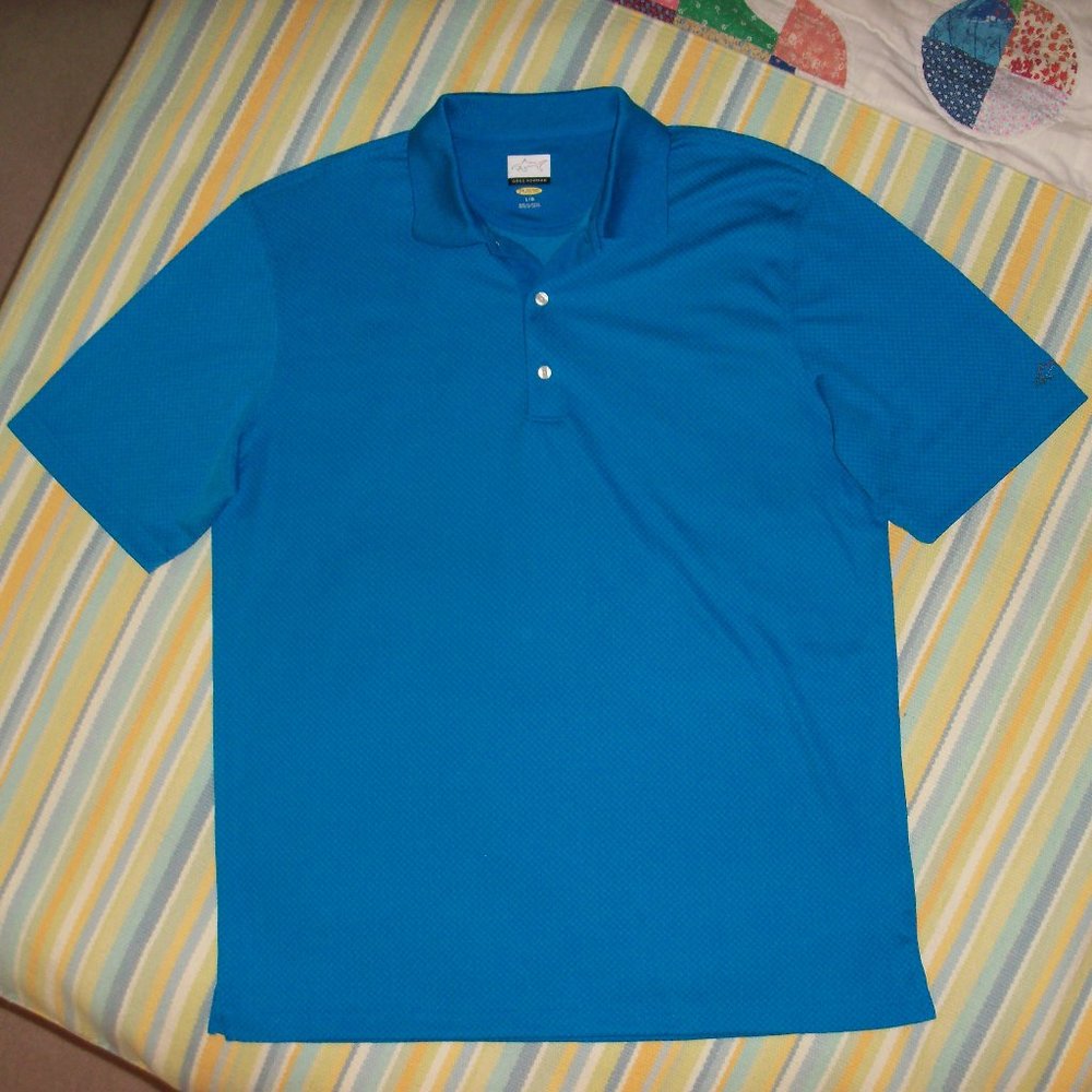 Greg Norman Play Dry Blue Checked Polo Large, EUC